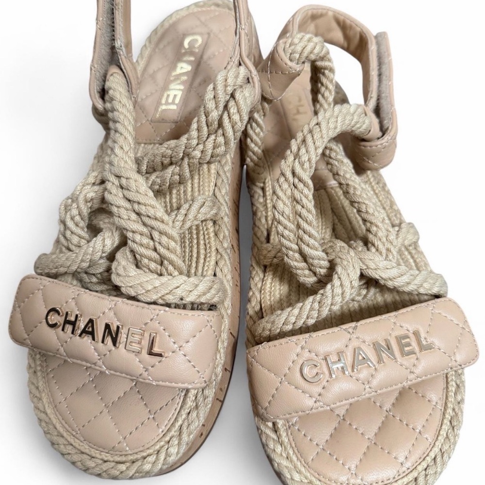 Chanel Beige Quilted Rope Sandals